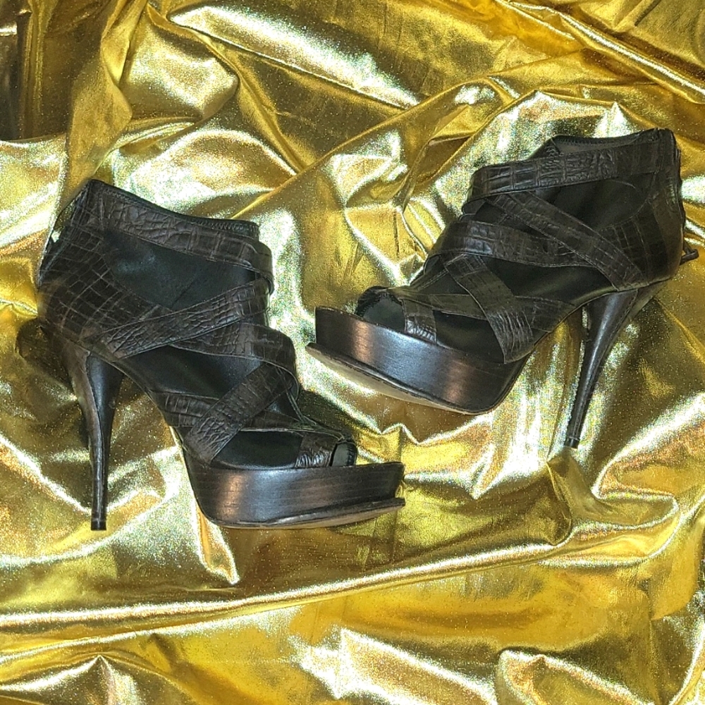 Elizabeth and James Leather Platform Ankle Booties